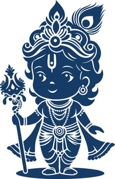 Heavenly Baby Krishna Silhouette with Flute and Peacock Feather vector