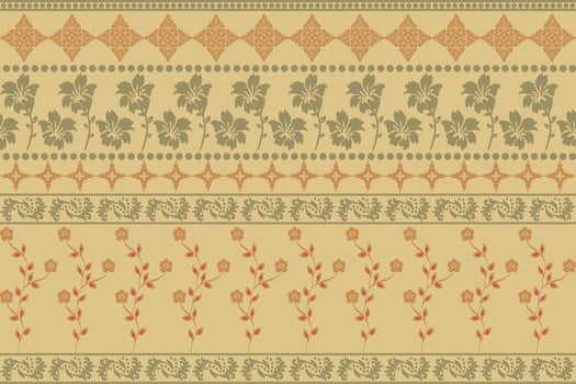 The abstract floral pattern of the ethnic design fabric is ideal for decorating items such as pillows or bags. Adds brightness and character to a space Can be used for both fashion and home decoration vector