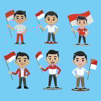 indonesian flag cartoon character hold flag vector