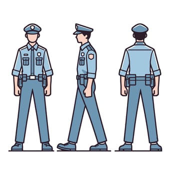 Police Officer Character Illustration in Three Views vector