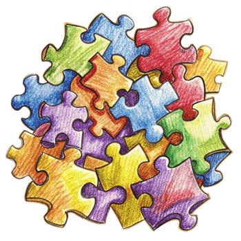 Heap of Puzzle Pieces Hand Drawn Object png