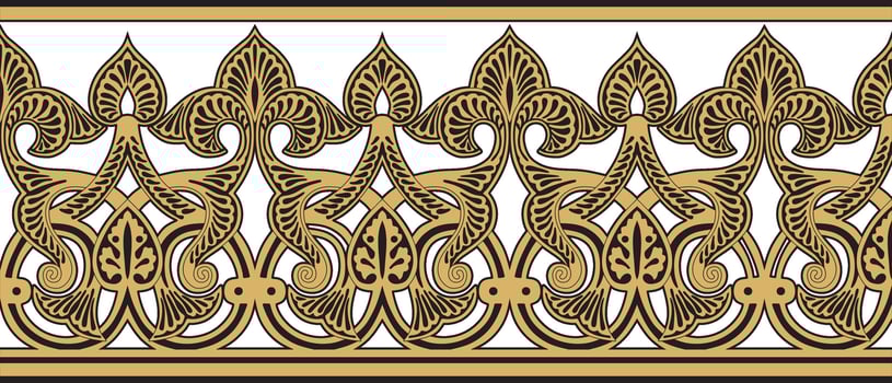 seamless golden oriental ornament. Endless Arabic patterned border, frame. Persian painting vector