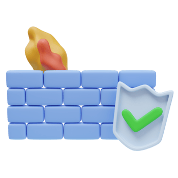 3d Icon Brick wall Fire Shield Check. Firewall. Cybersecurity Protection concept. 3d illustration for web or app png