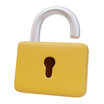 3D Icon Open Yellow Padlock. Security Safety Concept. 3D Render Illustration png