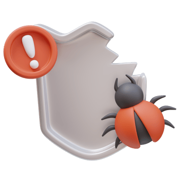 3d Icon Broken Shield Red Bug Warning Exclamation Sign. Damaged Protection. Cybersecurity Protection concept. 3d illustration for web or app png