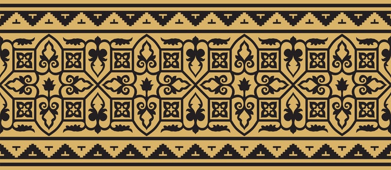golden seamless Byzantine border, frame. Endless Greek pattern, Drawing of the Eastern Roman Empire. Decoration of the Russian Orthodox Church. vector