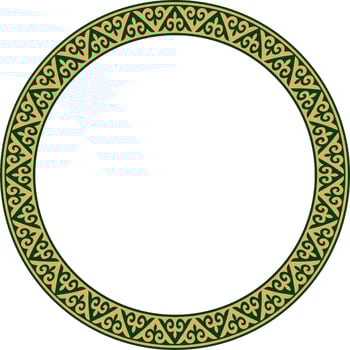 gold and green Kazakh national round pattern, frame. Ethnic ornament of the nomadic peoples of Asia, the Great Steppe, Kazakhs, Kirghiz, Kalmyks, Mongols, Buryats, Turkmens vector