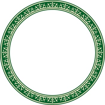 green and gold round Kazakh national ornament. Ethnic pattern of the peoples of the Great Steppe, Mongols, Kyrgyz, Kalmyks, Buryats. circle, frame border. vector