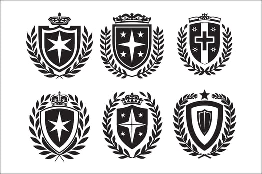 Six different heraldic emblems with crowns and laurels vector