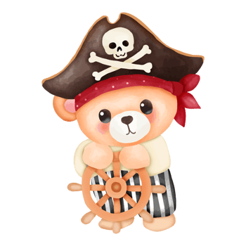 Adorable Pirate Bear Steering the Ship's Wheel png