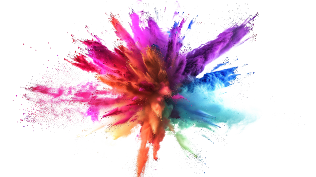 Abstract Colorful Colourful Holi Paint Powder Festival Explosion Burst on Transparent Background - Paint Isolated Splash Explode Smoke Dust Spray Cloud Gas Ink Blooming Smog Splatter Fume png