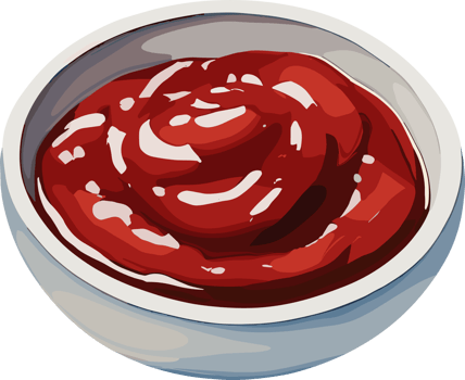 Isolated red ketchup in small bowl cartoon illustration, design element for food, red sauce, tomato, condiment, hot, spicy, cooking ingredient, dressing, food and health, paste, cuisine, kitchen, icon png