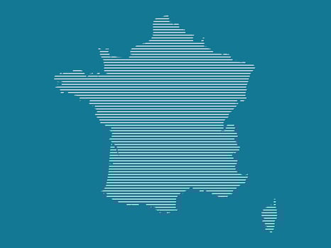 France map with simple straight lines on blue background illustration vector