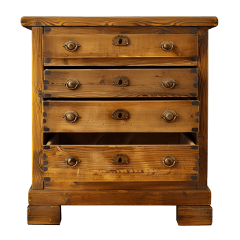 Realistic Wooden Dresser with Open Drawers High-Quality Detailed Furniture Image cut out on transparent background png