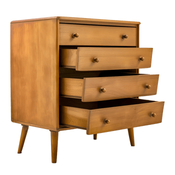 Realistic Wooden Dresser with Open Drawers High-Quality Detailed Furniture Image cut out on transparent background png