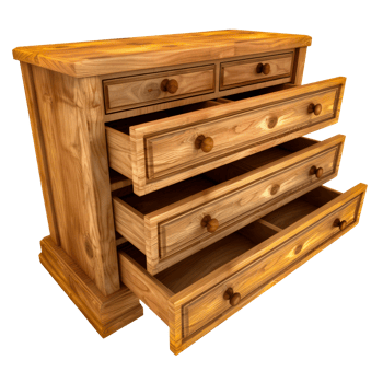 Realistic Wooden Dresser with Open Drawers - Detailed 3D Render of Classic Furniture Piece cut out on transparent background png