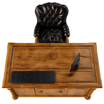 Elegant Executive Desk with Black Leather Chair - Top View of Modern Office Setup cut out on transparent background png
