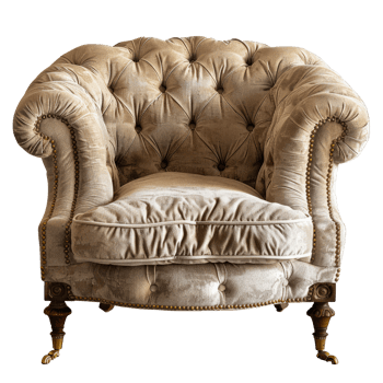 Luxurious Vintage Armchair with Velvet Upholstery and Button Tufting cut out on transparent background png