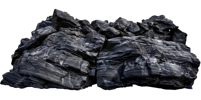 Detailed high-resolution image of a rugged black rock formation with intricate textures and layers, ideal for geological studies and natural cut out on transparent background png