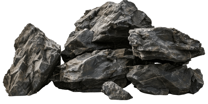 High-Resolution Textured Black Rock Formation cut out on transparent background png