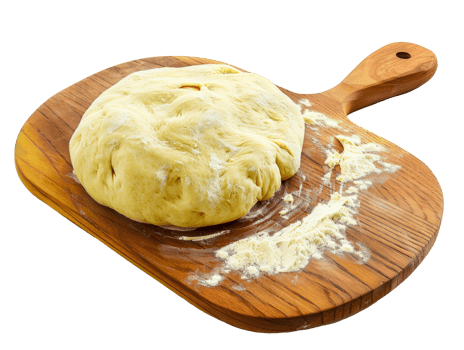 Freshly Kneaded Pizza Dough on Wooden Peel Ready for Baking cut out on transparent background png