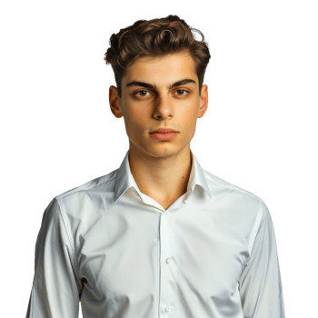 Portrait of a Young Man in a White Shirt with Serious Expression, cut out transparent png