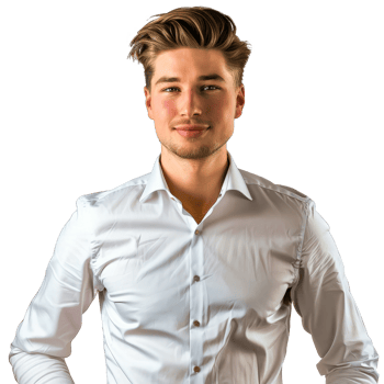 Confident Young Man in White Shirt Smiling with Modern Hairstyle, cut out transparent png