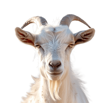 White goat front look or goat looking at camera isolated on transparent background cutout png