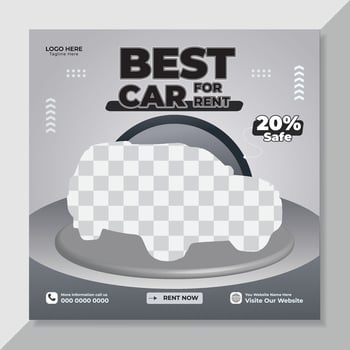 Car sale social media post design template.3D Car Social media post design for Business. Rent a car social media post and web banner template vector