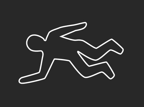 Chalk outlined murder victim illustration. Dead body silhouette. Criminology Police Crime Investigation Scene. illustration. vector