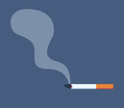 Smoldering cigarette with a smoke. Simple flat style illustration. vector