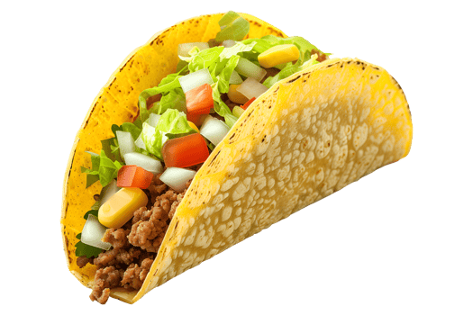 A taco with lettuce, tomatoes, and cheese png