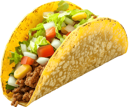 A taco with lettuce, tomatoes, and cheese png