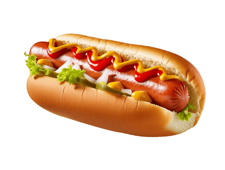 hot dog with ketchup and mustard on a bun png