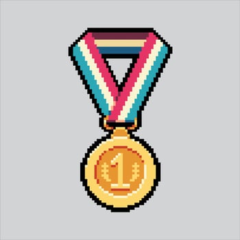 Pixel art illustration Champion Medal. Pixelated Champion Medal. Champion Medal icon pixelated for the pixel art game and icon for website and game. old school retro. vector