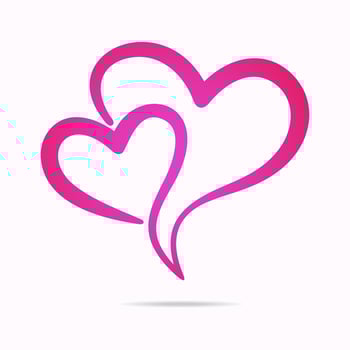 Duo couple pink love, hand drawn doodle heart vector