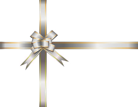 Silver ribbon bow has gold trim illustration vector