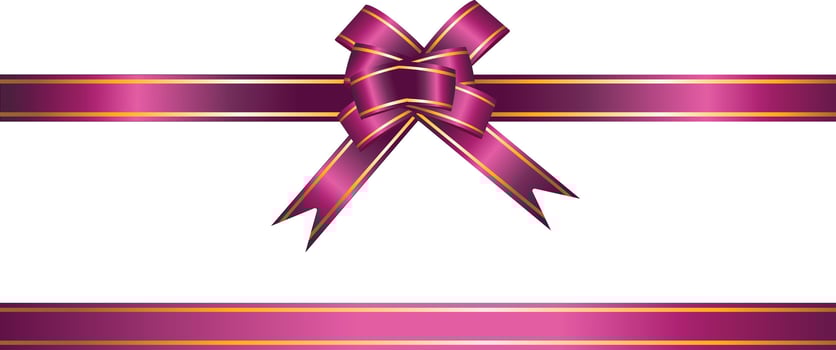 Pink bow and ribbon with gold edging for gift decoration vector
