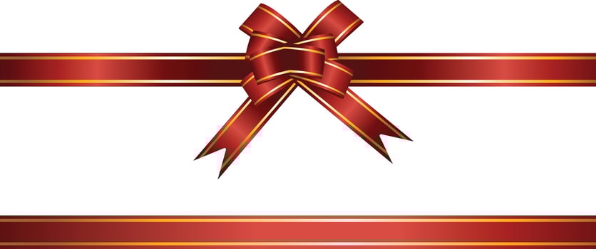 Red bow and ribbon with gold edging for gift decoration vector