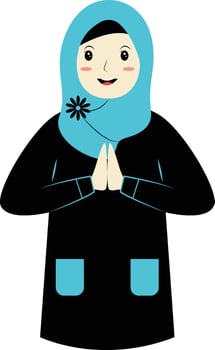 Muslim Character with Eid Mubarak Greeting Pose. Isolated on White Background. vector