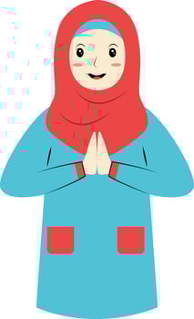 Muslim Character with Eid Mubarak Greeting Pose. Isolated on White Background. vector