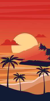 Sunset beach landscape vertical background vector