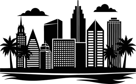 city skyline silhouette illustration black and white vector