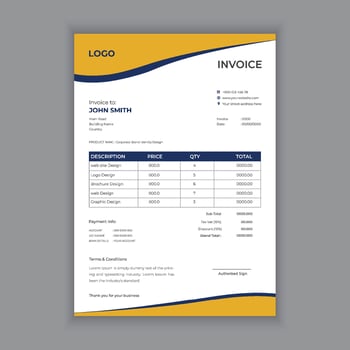 Minimal Corporate Business Invoice design template illustration bill form price invoice. vector