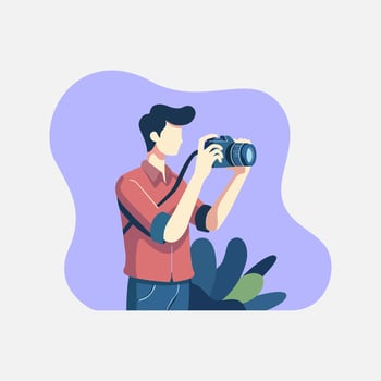 Celebrate World Photography Day with a flat style illustration of a photographer in action vector
