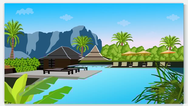 A illustration of scene in a tropical resort vector