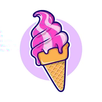 Pink ice cream in the waffle cone icon. Cartoon style illustration for sticker . t shirt and logo design vector