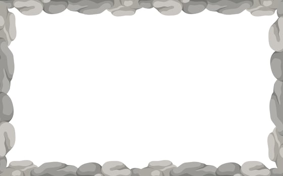 Rectangle Stone Frame, Rectangular Rocks Border. Empty Cartoon Frame Made Of Small Stones. vector