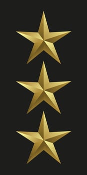 Set of three Realistic golden star in 3D metal luxury awards. Shiny gold marks and review symbols. Metallic badges set of best quality , illustration vector