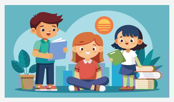 Engaging Isometric Illustration, Two Boys with a Girl Reading a Paper vector
